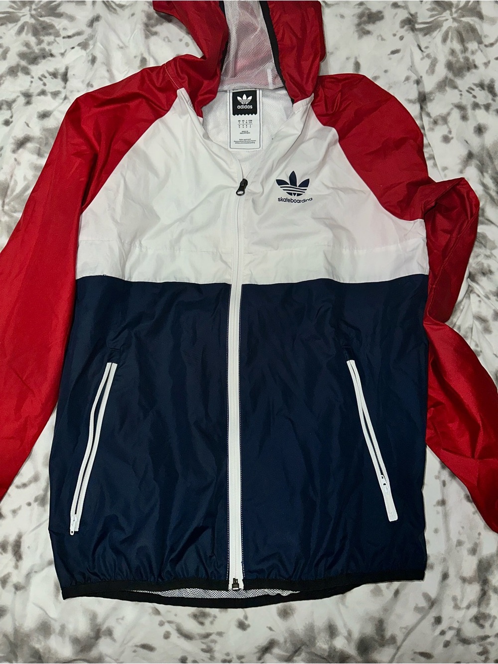 adidas Colorblock Hooded Windbreaker - Red White Navy